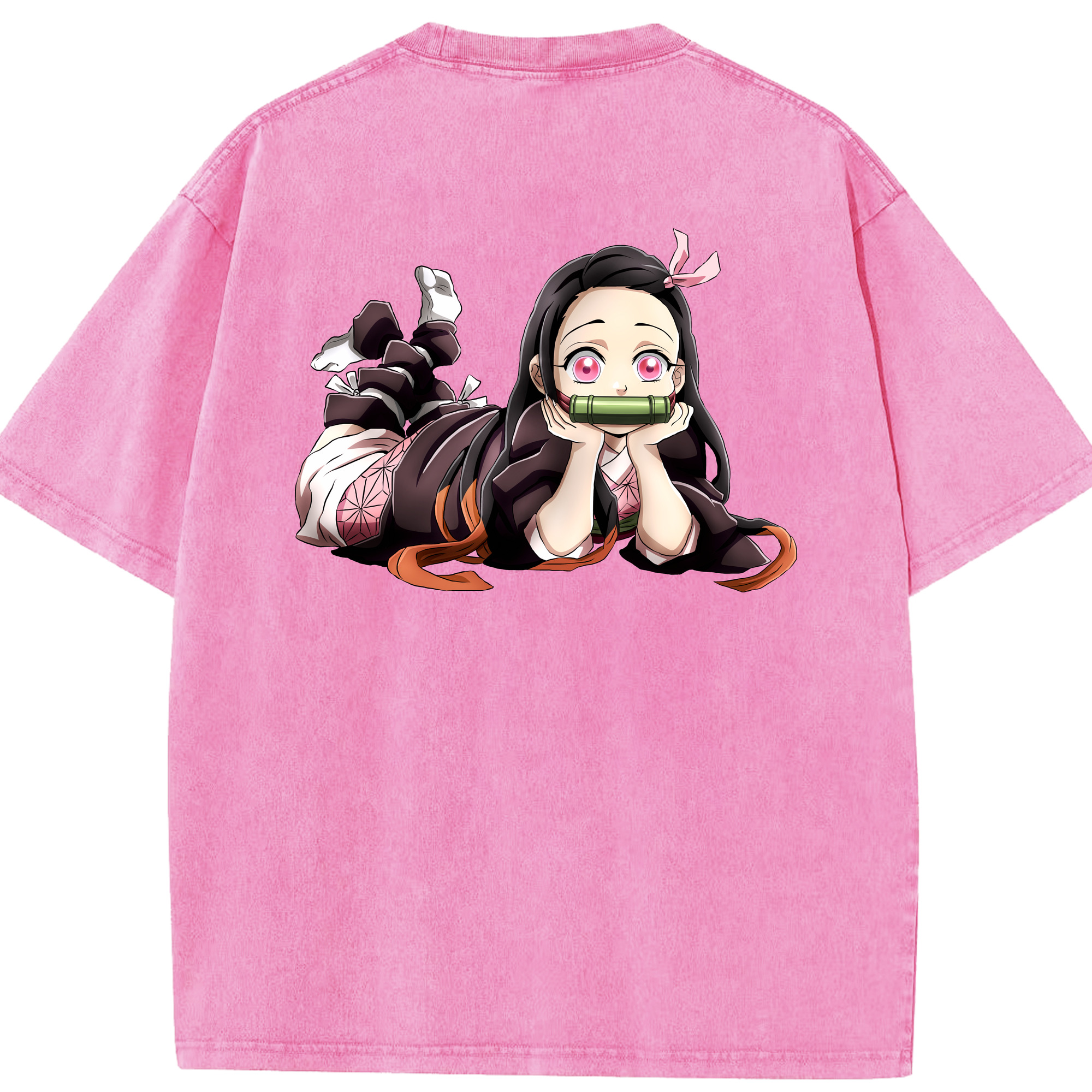 （画像用） 鬼滅の刃（きめつのやいば）竈門 禰󠄀豆子／かまど ねずこ Kamado Nezuko 綿100% ヴィンテージ風 半袖Tシャツ（背面プリント）